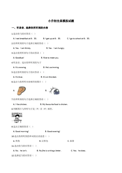 人教PEP2019-2020年六年级下册英语小升初模拟试题 含答案  (1)