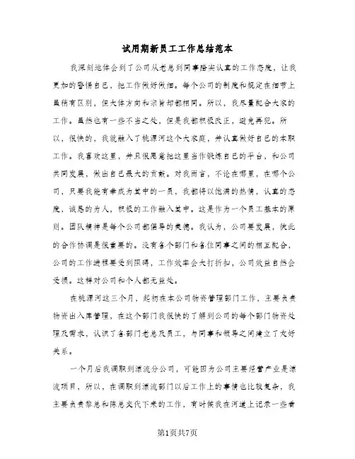 试用期新员工工作总结范本(5篇)