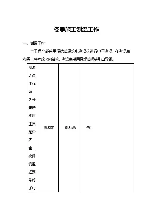 冬季施工测温工作