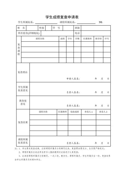 学生成绩复查申请表