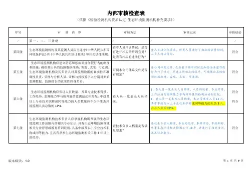 (完整版)内审检查表(检验检测机构资质认定生态环境监测机构补充要求)
