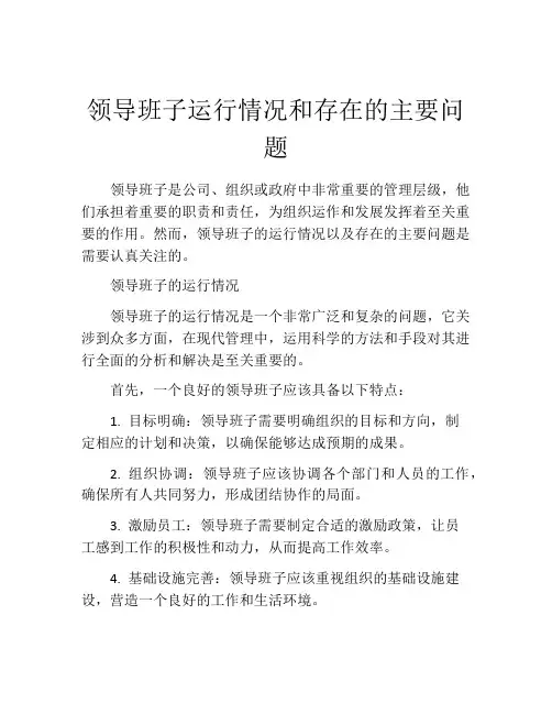 领导班子运行情况和存在的主要问题