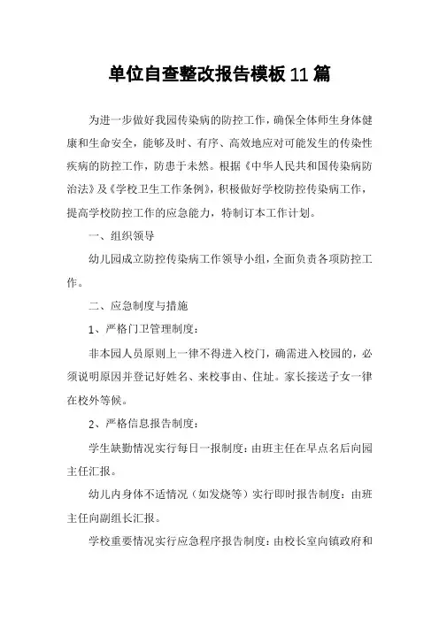 单位自查整改报告模板11篇