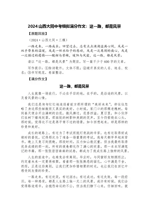 2024山西大同中考模拟满分作文：这一路,都是风景