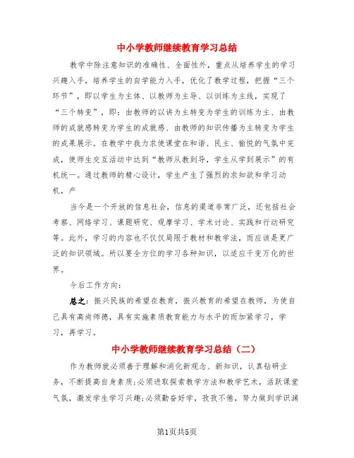 中小学教师继续教育学习总结(3篇)