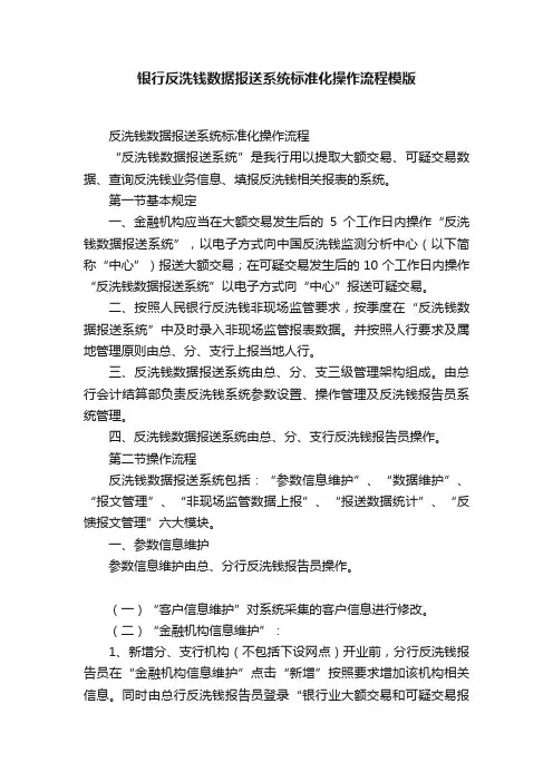 银行反洗钱数据报送系统标准化操作流程模版