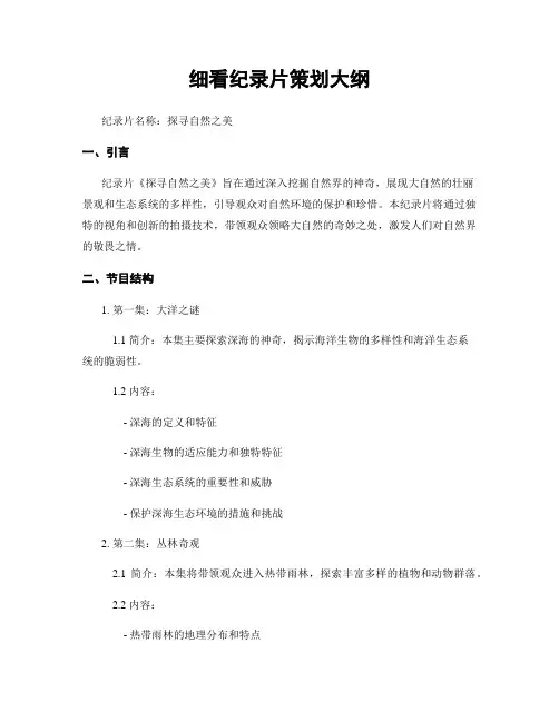 细看纪录片策划大纲