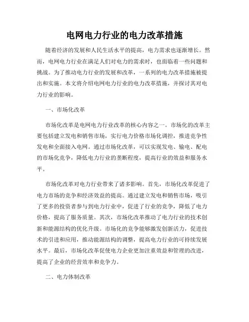 电网电力行业的电力改革措施