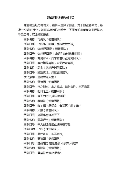 创业团队名称及口号