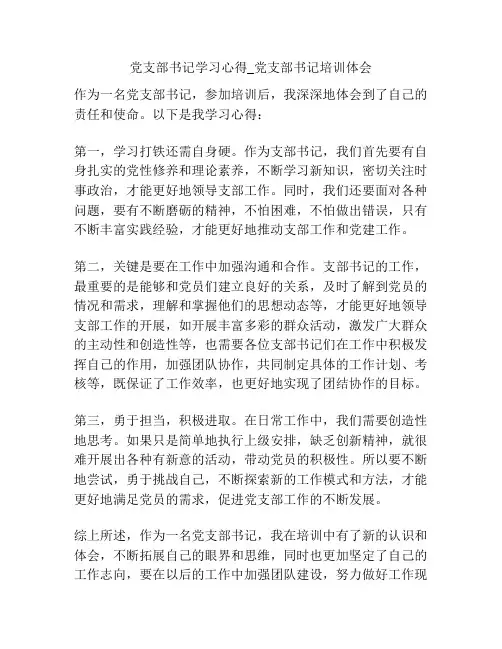 党支部书记学习心得_党支部书记培训体会