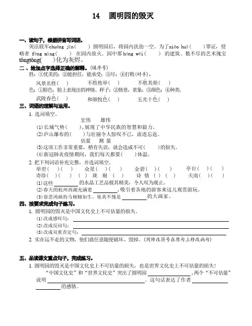 14  圆明园的毁灭 同步练习