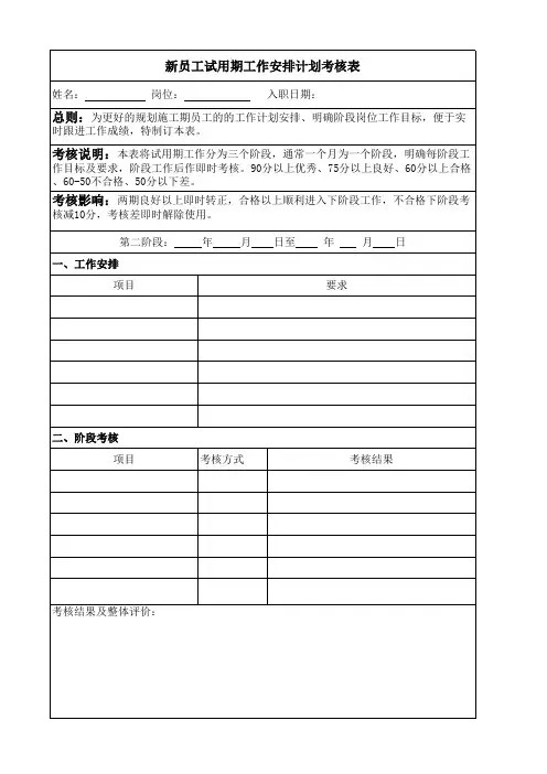 新员工试用期工作安排计划表
