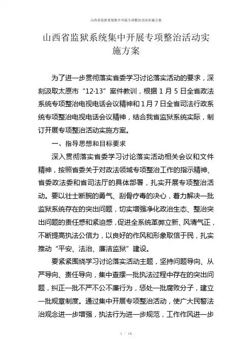 山西省监狱系统集中开展专项整治活动实施方案