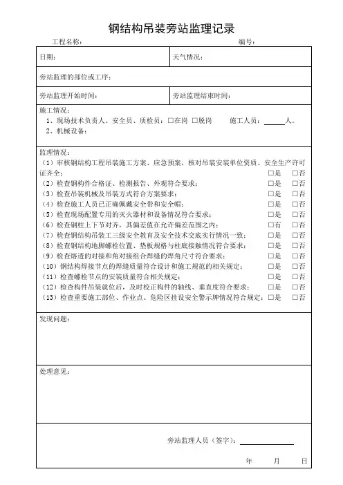 钢结构安装监理旁站记录