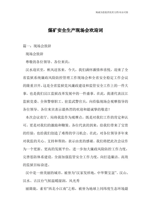 煤矿安全生产现场会欢迎词