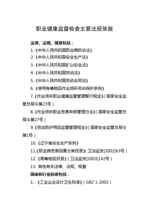 职业健康监督检查主要法规依据