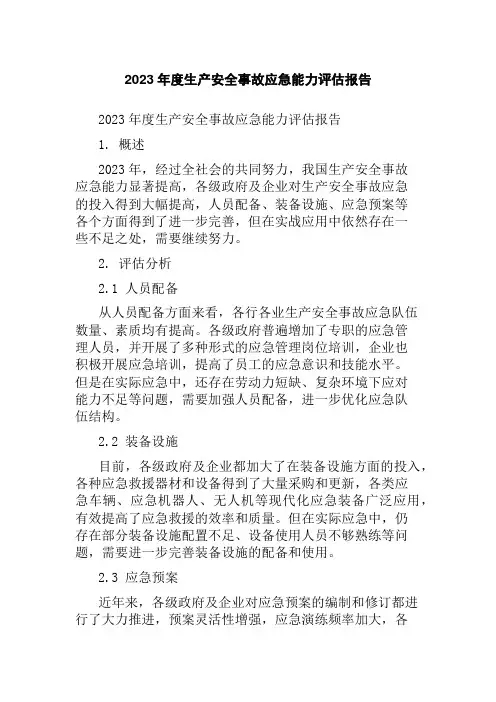 2023年度生产安全事故应急能力评估报告