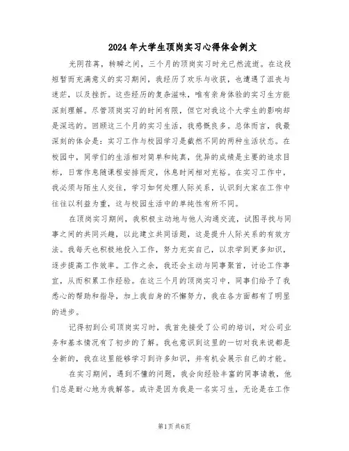 2024年大学生顶岗实习心得体会例文（4篇）