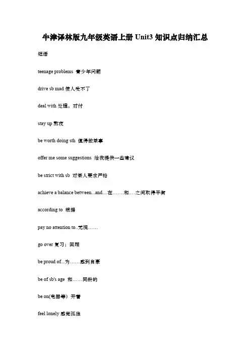 牛津译林版九年级英语上册Unit3知识点归纳汇总