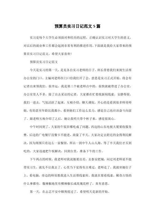 预算员实习日记范文5篇