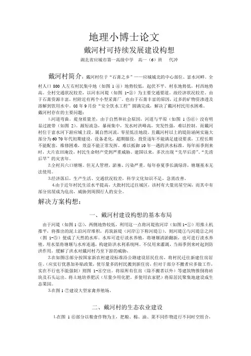 地理小博士论文 戴河村可持续发展发展构想 高一(6)班 代冲