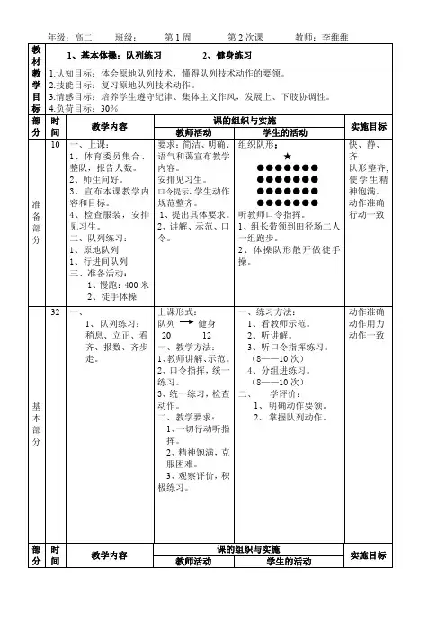 高二年级体育课教案全集