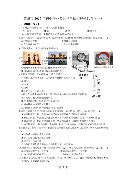 2019江苏省苏州市年初中毕业暨升学考试物理模拟卷(一)含答案语文