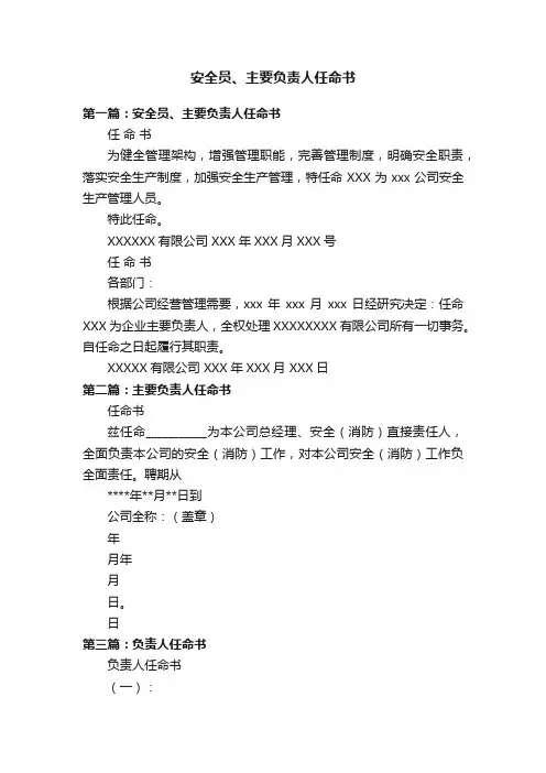 安全员、主要负责人任命书