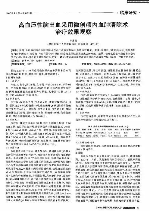 高血压性脑出血采用微创颅内血肿清除术治疗效果观察