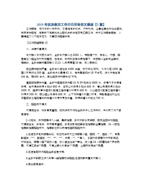 2019年抗洪救灾工作总结报告范文模板【5篇】