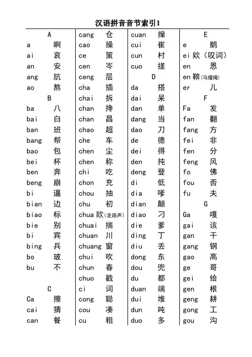 汉语拼音音节索引表(很漂亮的完整版)