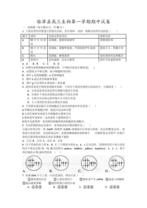 临漳县高三生物第一学期期中试卷3