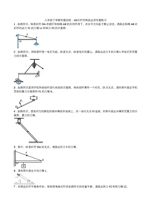 2020人教版八年级下学期专题训练：43.杠杆作图及应用专题练习