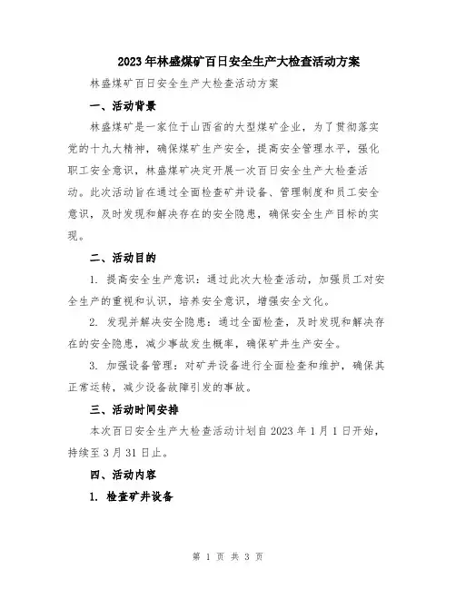 2023年林盛煤矿百日安全生产大检查活动方案