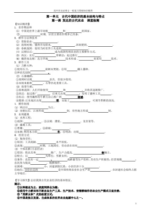 高中历史必修2填空