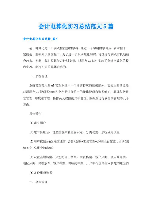 会计电算化实习总结范文5篇