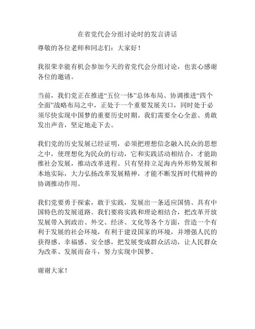 在省党代会分组讨论时的发言讲话