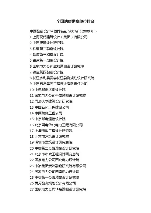 全国地质勘察单位排名