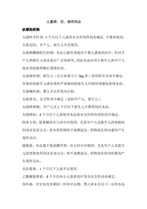 儿童禁、忌、慎用药品