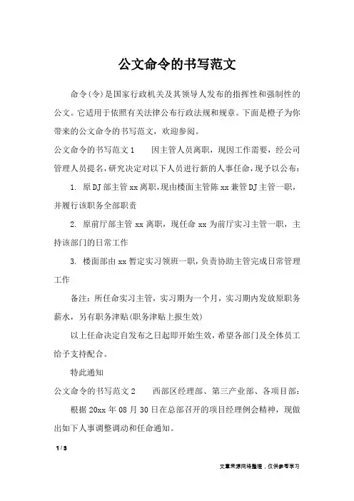 公文命令的书写范文_文秘知识