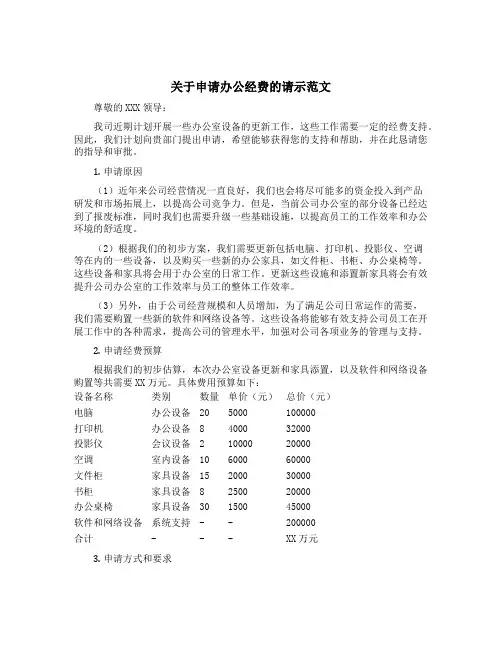 关于申请办公经费的请示范文