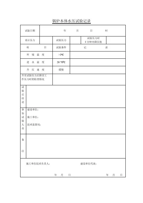 锅炉本体水压试验记录