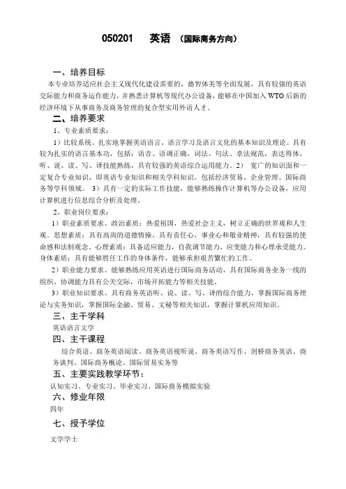 050201 英语 (国际商务方向)