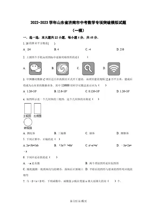 2022——2023学年山东省济南市中考数学专项突破模拟试题(一模二模)含答案