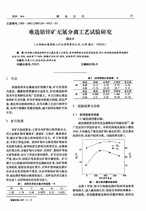 难选铅锌矿无氰分离工艺试验研究