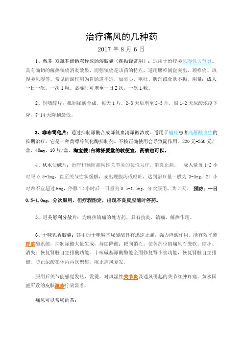 治疗痛风的几种药