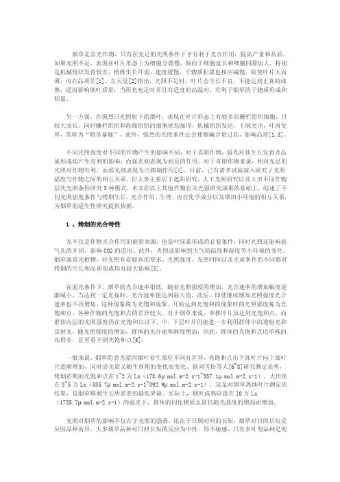 光照强度对烟叶生长及品质的影响