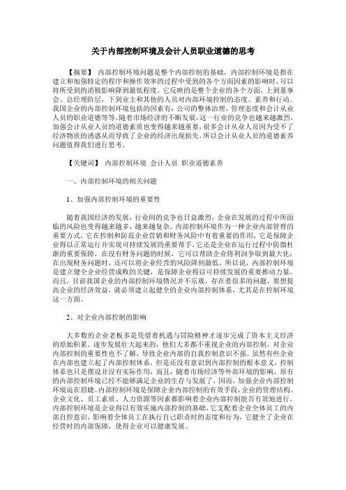关于内部控制环境及会计人员职业道德的思考