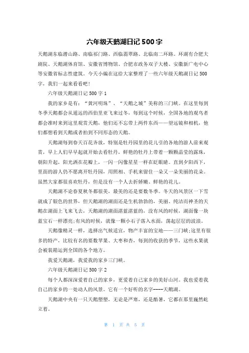 六年级天鹅湖日记500字
