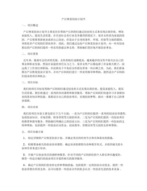 产后恢复创业计划书